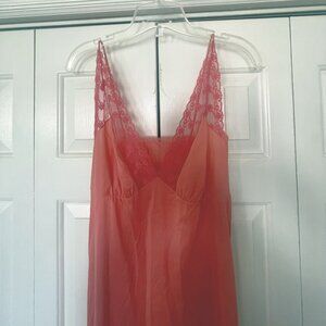 Vintage Vanity Fair Long Nightgown Size 34 Lace Trim Coral